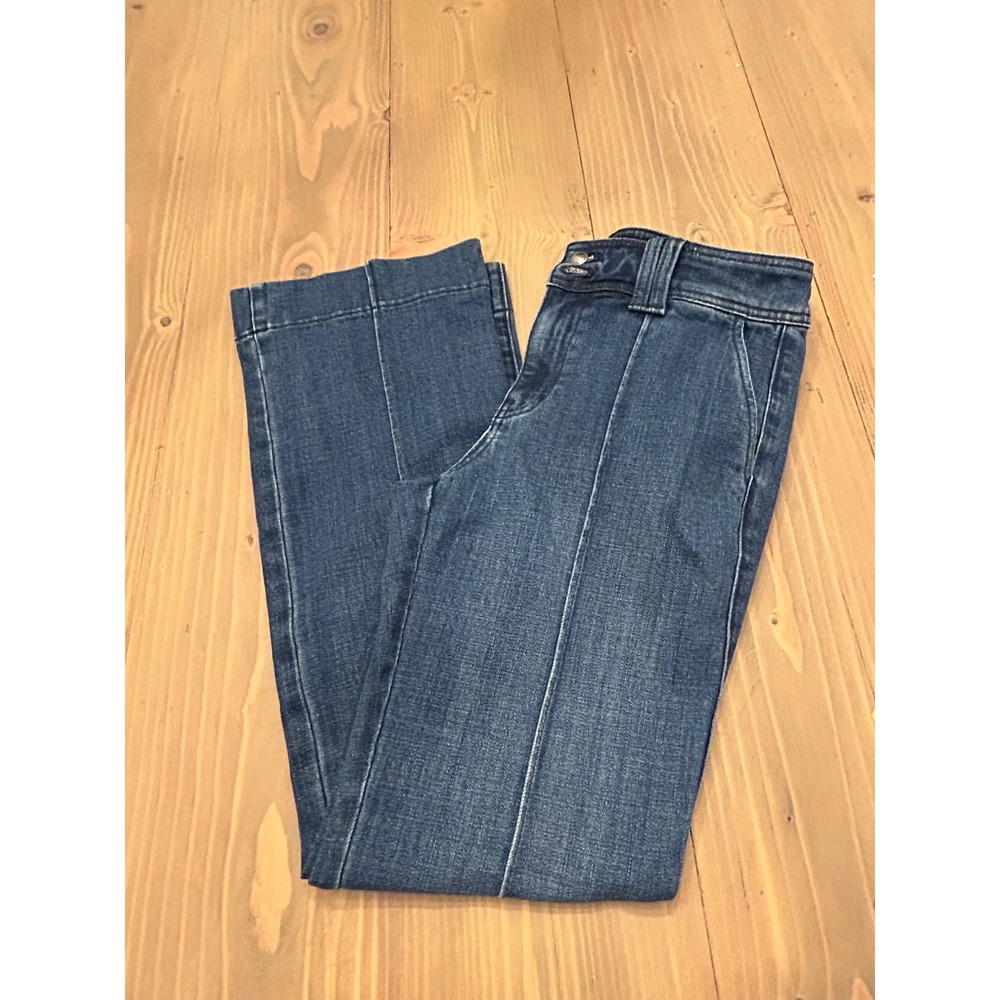 G5 Talbots Flare Jean Womens 2P Blue Denim High Rise Front Seam Wide Leg Petite